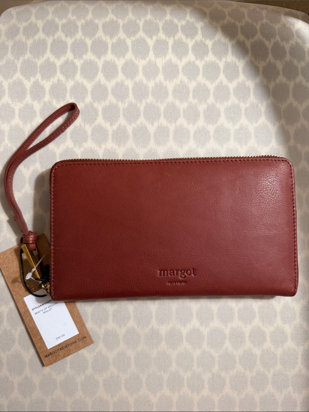 NWT, Unisex Margot cognac leather wristlet wallet